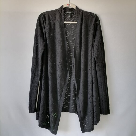 White House Black Market Women's Black Open Front Trim Shrug Sweater Size Small - Picture 1 of 8